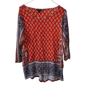 Lucky Brand XL Boho Print 3/4 Sleeve Viscose Blouse Top Women Festival Concert